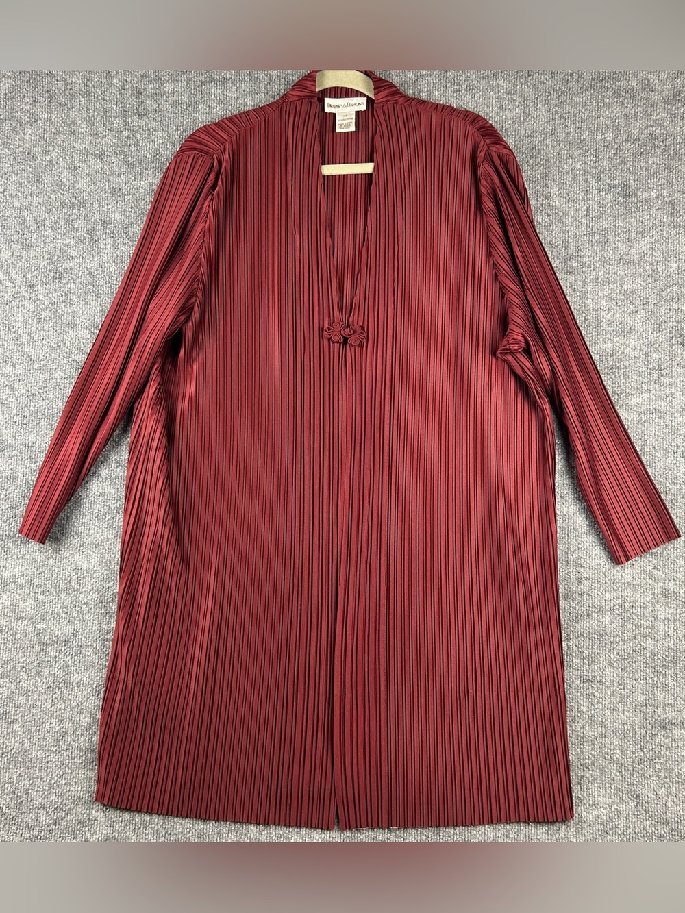 Drapers & Damons Burgundy Accordion Pleated Frog Closure Tunic Jacket Size XL